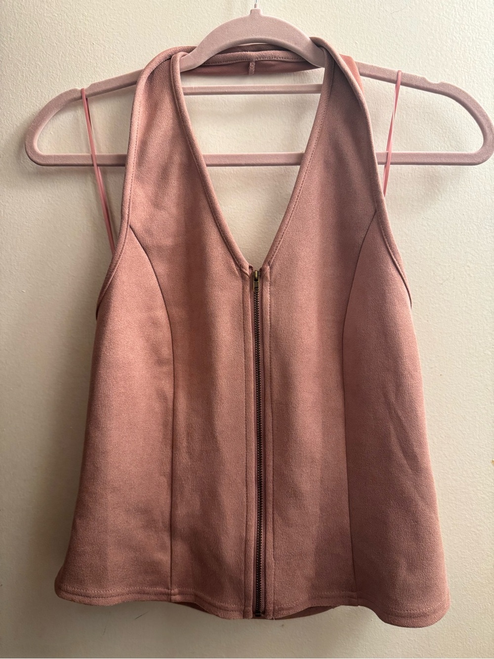 Women's Blush Pink Zip-Front halter Top
